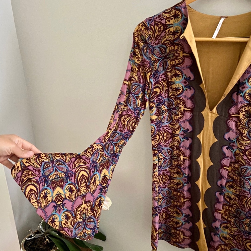 Free People Mini Bell Sleeve Dress, Perfect for 70s Halloween Costume